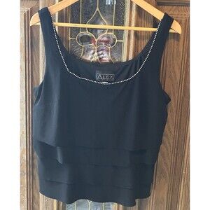 Alex Evenings Women's‎ Black Tiered Rhinestone Tank Top Size XL EUC
